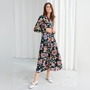 & Other Stories Black Floral Print Midi Shirtdress